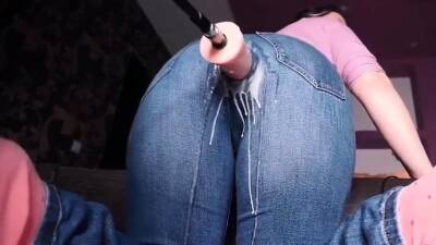 Creamy Squirt Dripping from MILF Jeans from Mechanical Dick on tubemilf.net
