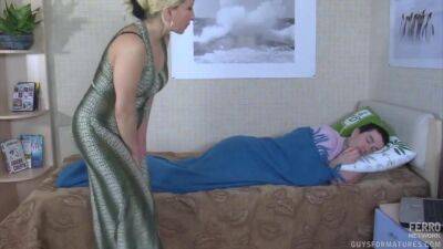 Step mom sneaks into her step-sons bedroom and wakes him up with her lips. on tubemilf.net