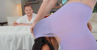Ebony mom and slutty white girl smash cock in generous FFM massage on tubemilf.net
